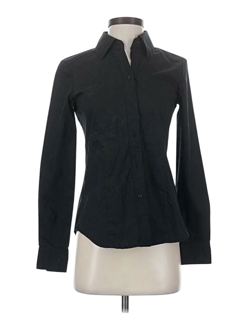 New York & Company Black Fitted Button-Down Shirt